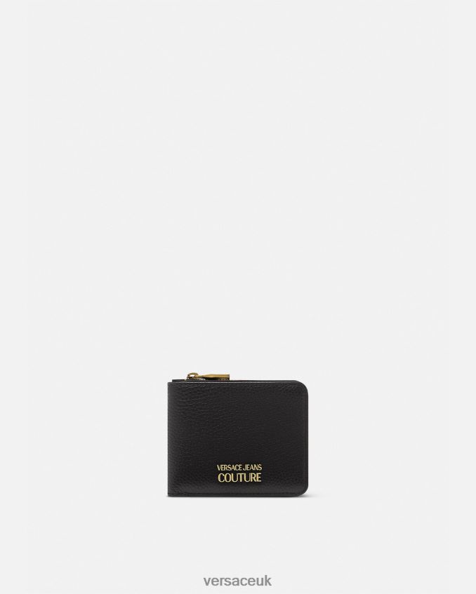 Men Versace Logo Snap Bifold Wallet 6D2D062474 Black Accessories