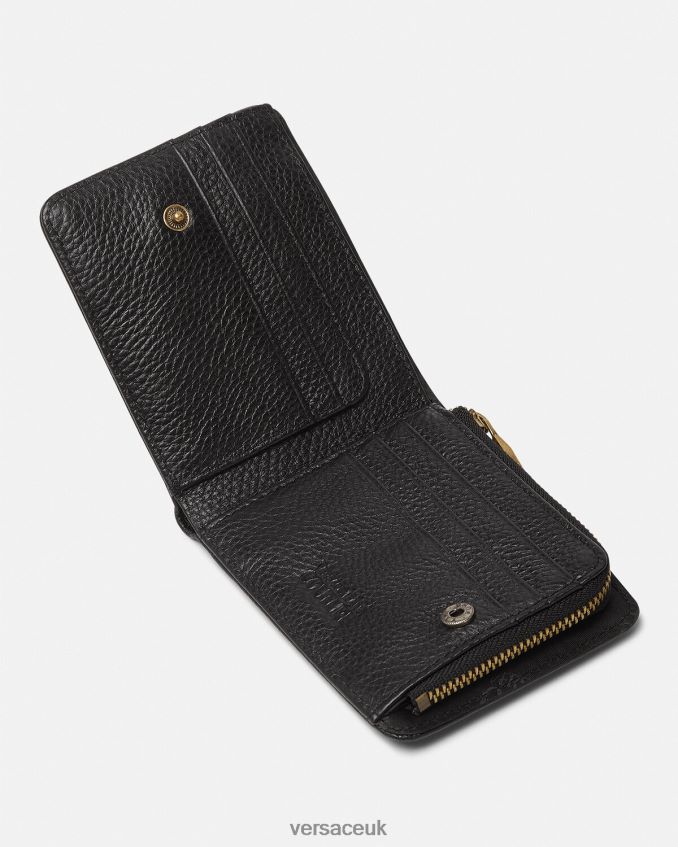 Men Versace Logo Snap Bifold Wallet 6D2D062474 Black Accessories