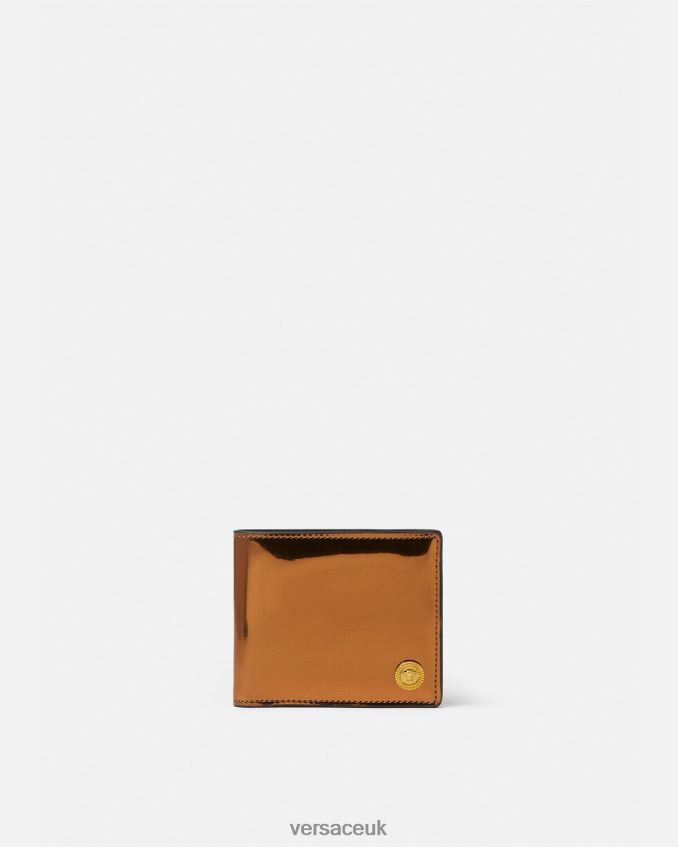 Men Versace Medusa Biggie Patent Bifold Wallet 6D2D061649 Caramel Accessories