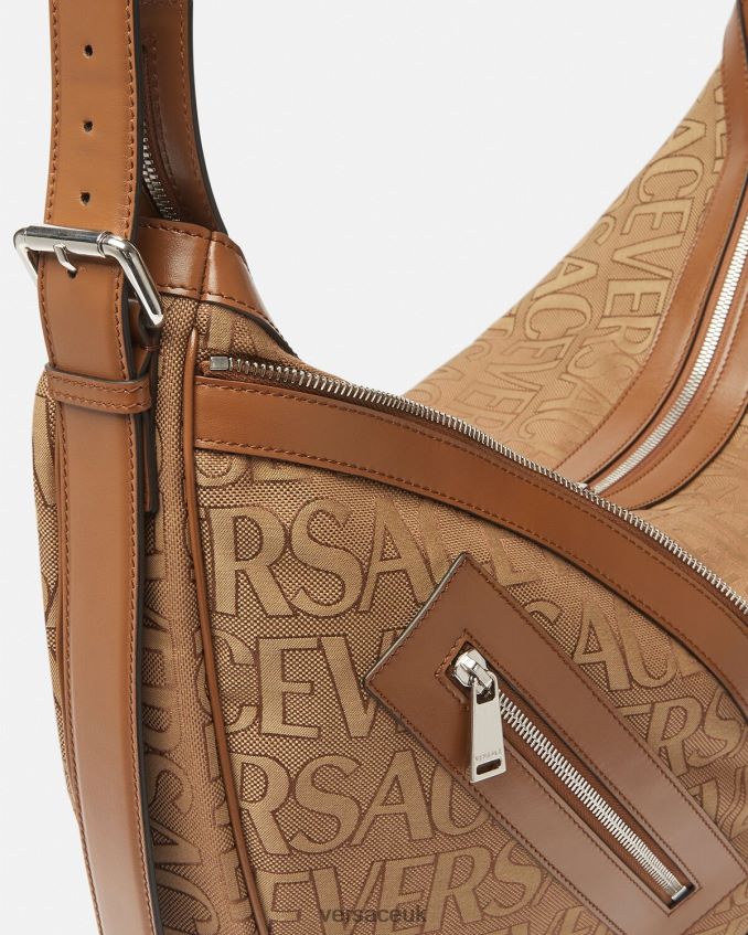Men Versace Allover Repeat Large Hobo Bag 6D2D061499 Brown Bags