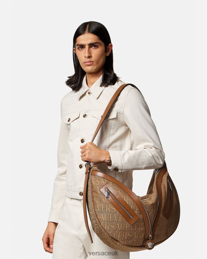 Men Versace Allover Repeat Large Hobo Bag 6D2D061499 Brown Bags