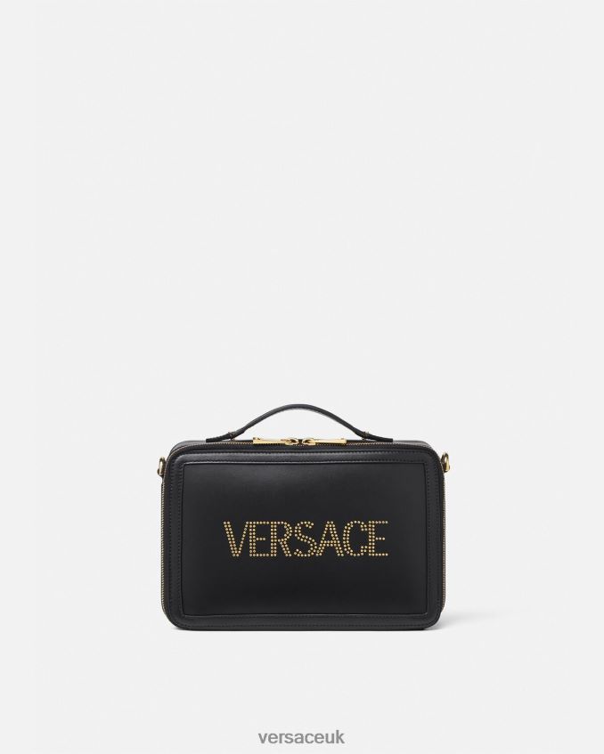 Men Versace Studded Logo Messenger Bag 6D2D061502 Black Bags