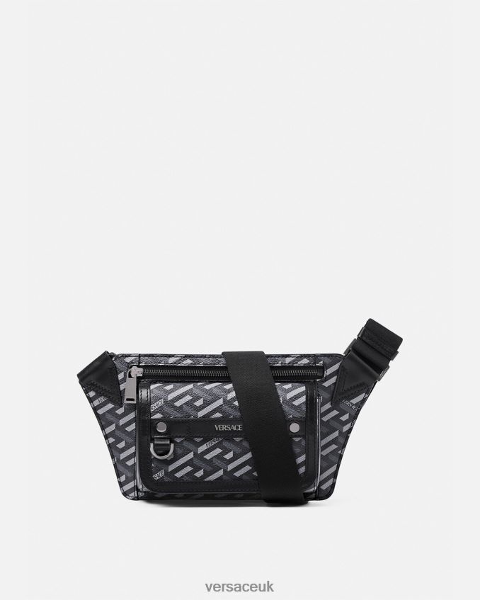 Men Versace La Greca Signature Belt Bag 6D2D061486 Black & Gray Bags
