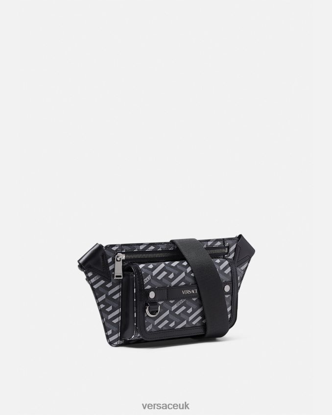 Men Versace La Greca Signature Belt Bag 6D2D061486 Black & Gray Bags