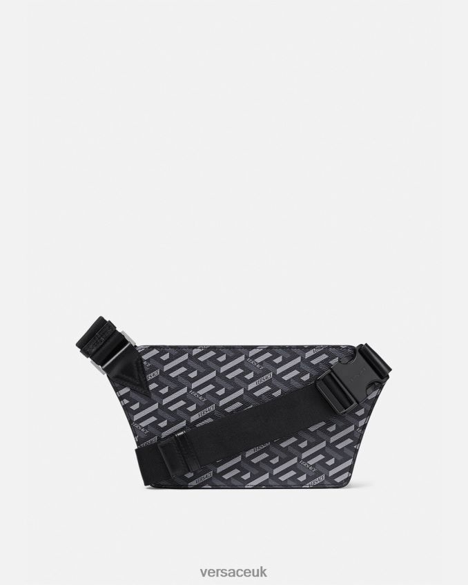 Men Versace La Greca Signature Belt Bag 6D2D061486 Black & Gray Bags