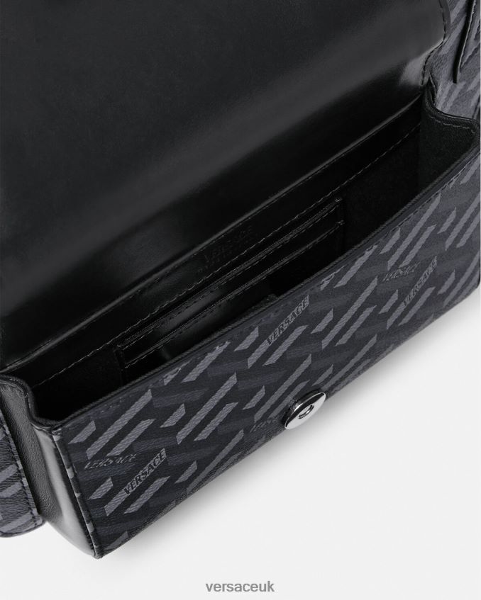 Men Versace La Greca Signature Belt Bag 6D2D061486 Black & Gray Bags