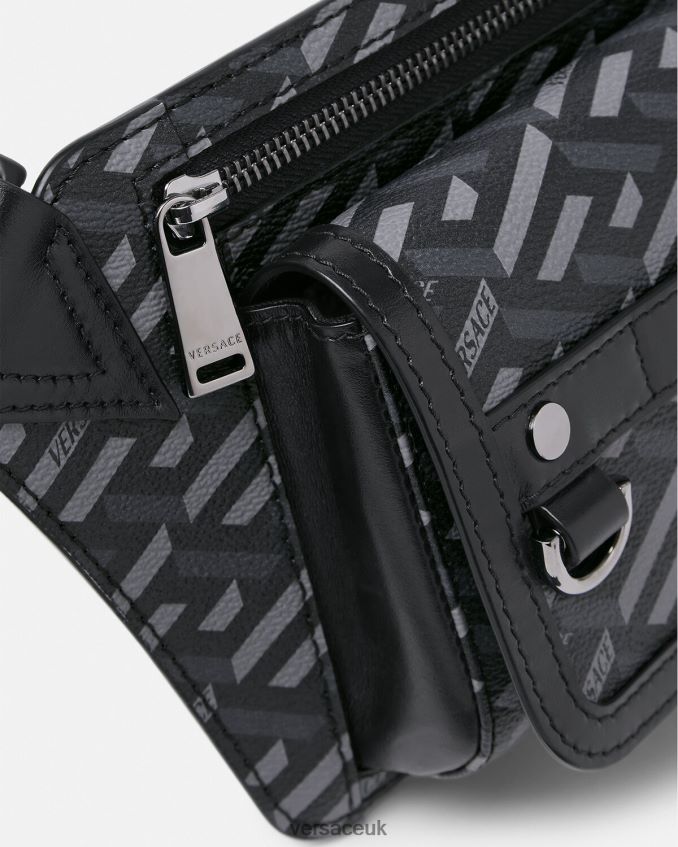 Men Versace La Greca Signature Belt Bag 6D2D061486 Black & Gray Bags