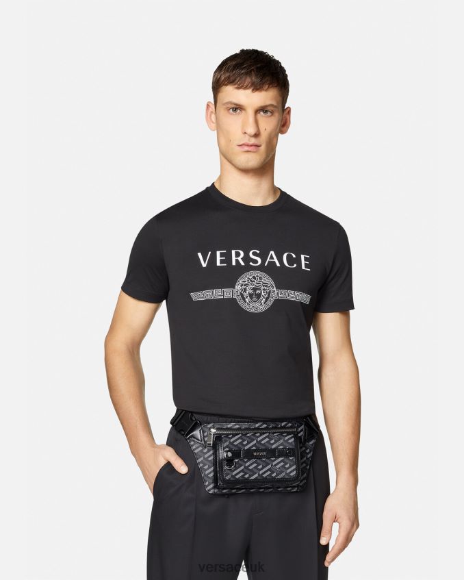 Men Versace La Greca Signature Belt Bag 6D2D061486 Black & Gray Bags