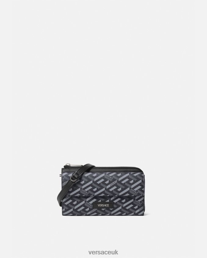 Men Versace La Greca Signature Crossbody Bag 6D2D061484 Black & Gray Bags