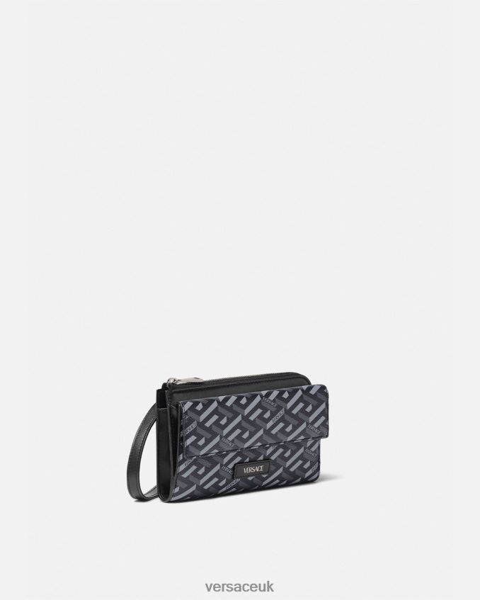 Men Versace La Greca Signature Crossbody Bag 6D2D061484 Black & Gray Bags