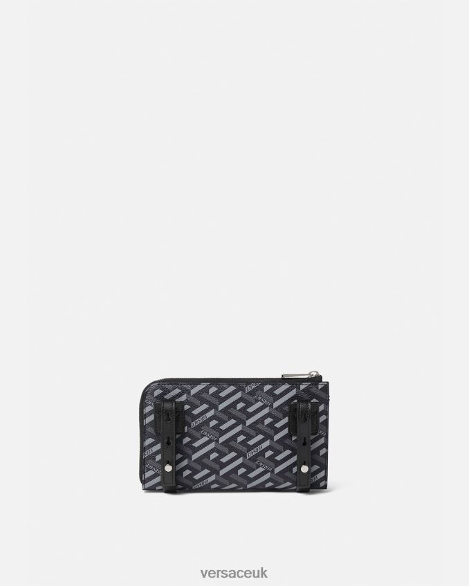 Men Versace La Greca Signature Crossbody Bag 6D2D061484 Black & Gray Bags