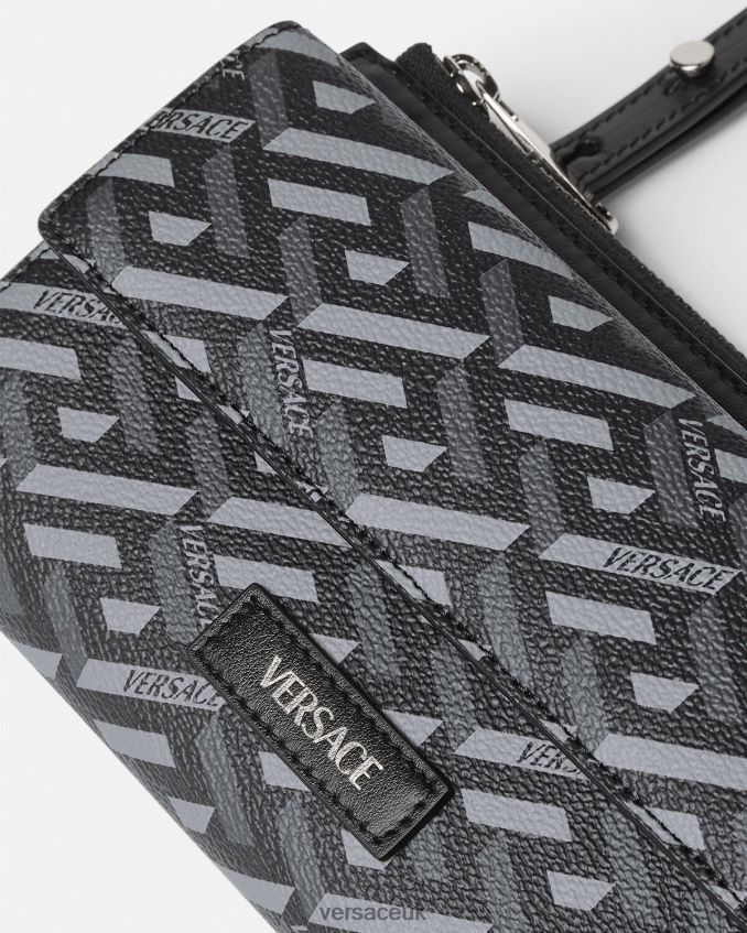 Men Versace La Greca Signature Crossbody Bag 6D2D061484 Black & Gray Bags