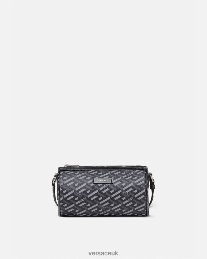 Men Versace La Greca Signature Crossbody Bag 6D2D061485 Black & Gray Bags