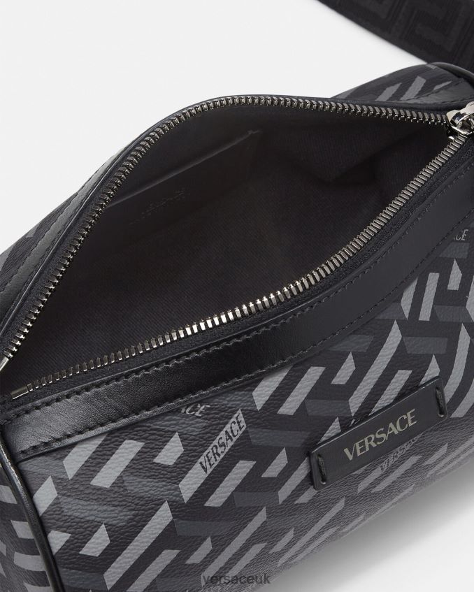Men Versace La Greca Signature Crossbody Bag 6D2D061485 Black & Gray Bags