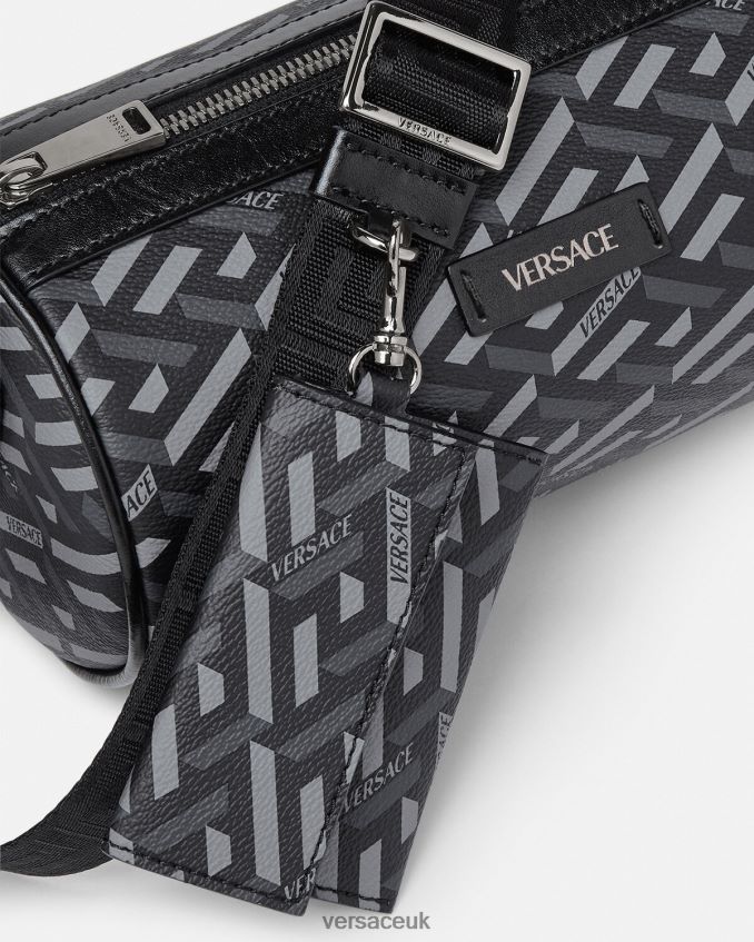 Men Versace La Greca Signature Crossbody Bag 6D2D061485 Black & Gray Bags