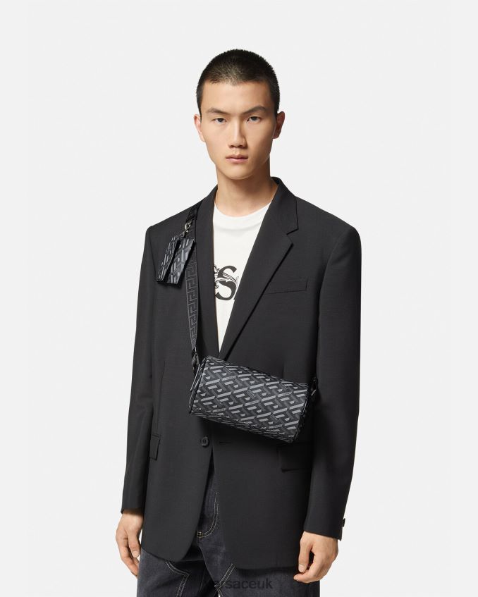 Men Versace La Greca Signature Crossbody Bag 6D2D061485 Black & Gray Bags