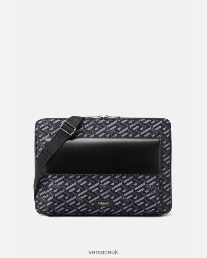Men Versace La Greca Signature Laptop Case 6D2D061483 Black & Gray Bags