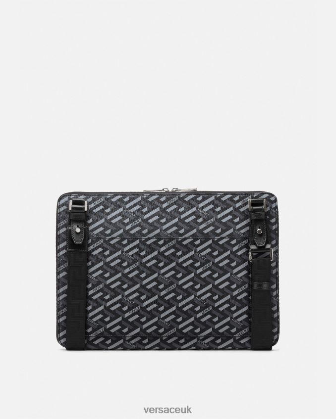 Men Versace La Greca Signature Laptop Case 6D2D061483 Black & Gray Bags