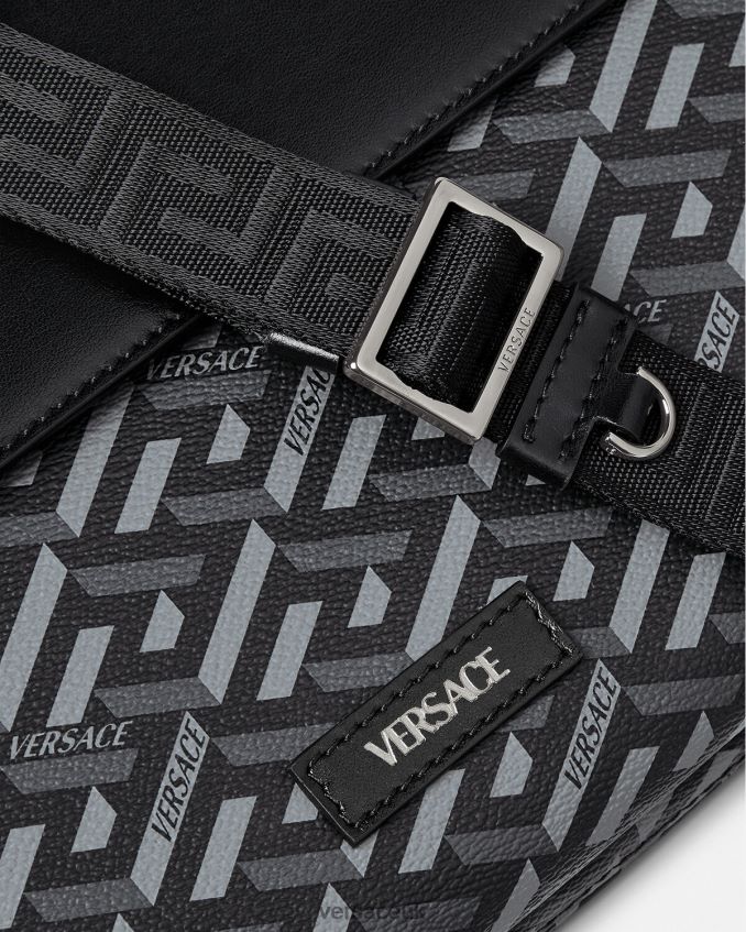Men Versace La Greca Signature Laptop Case 6D2D061483 Black & Gray Bags