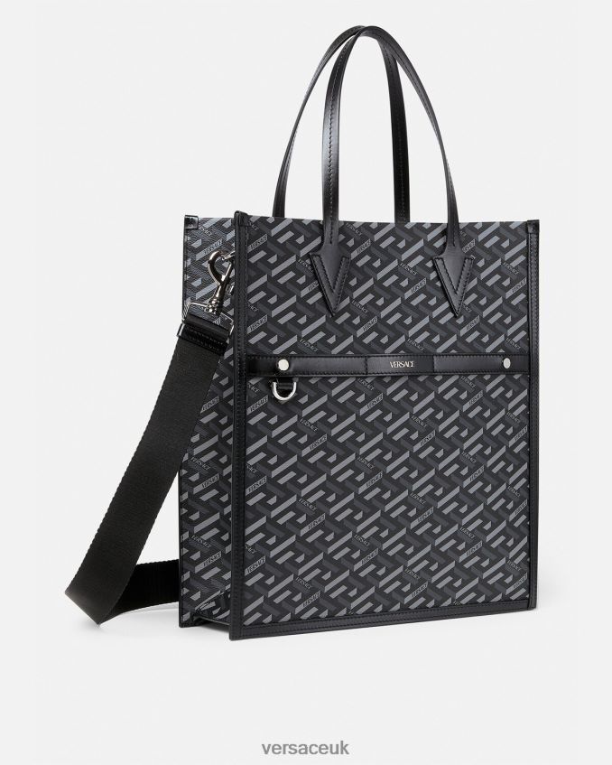 Men Versace La Greca Signature Tall Tote Bag 6D2D061476 Black & Gray Bags