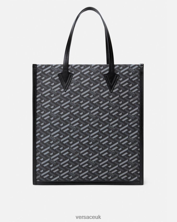 Men Versace La Greca Signature Tall Tote Bag 6D2D061476 Black & Gray Bags