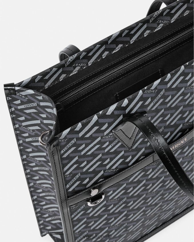 Men Versace La Greca Signature Tall Tote Bag 6D2D061476 Black & Gray Bags