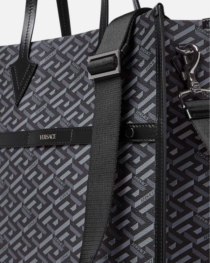 Men Versace La Greca Signature Tall Tote Bag 6D2D061476 Black & Gray Bags