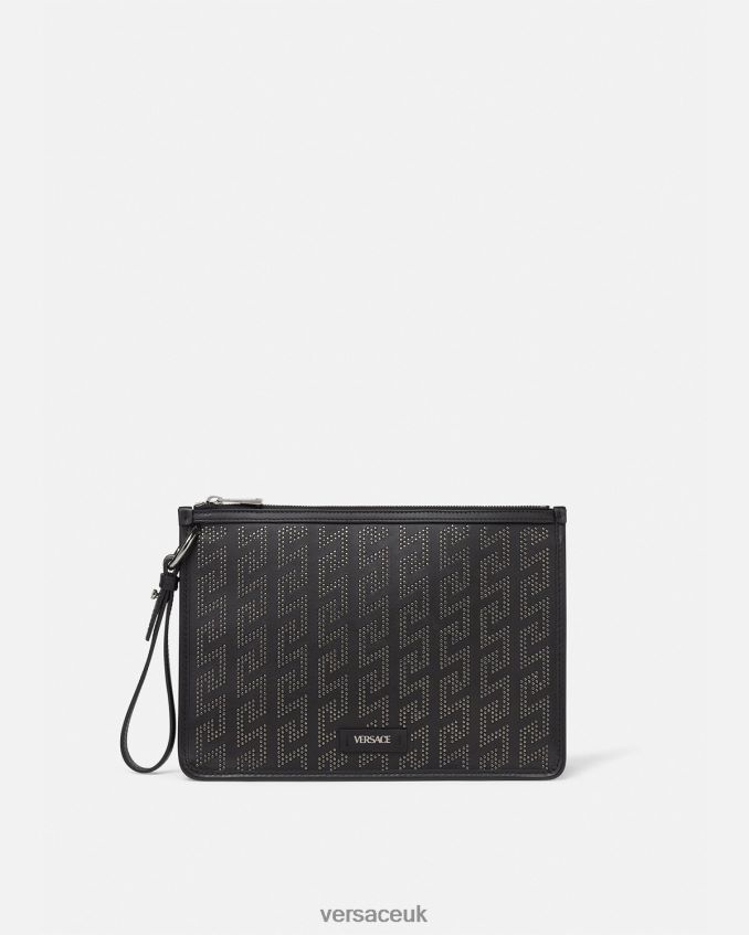 Men Versace Studded Greca Crossbody Bag 6D2D061475 Black Bags