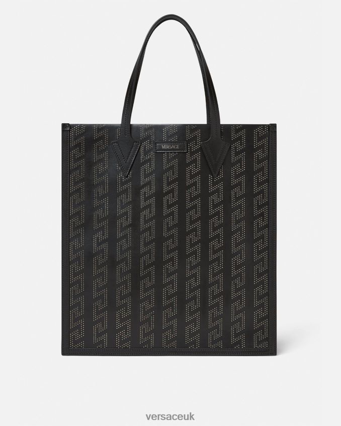 Men Versace Studded Greca Tall Tote Bag 6D2D061489 Black Bags