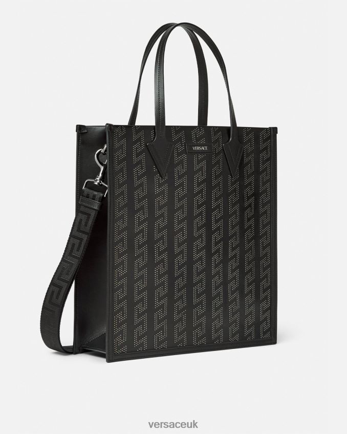 Men Versace Studded Greca Tall Tote Bag 6D2D061489 Black Bags