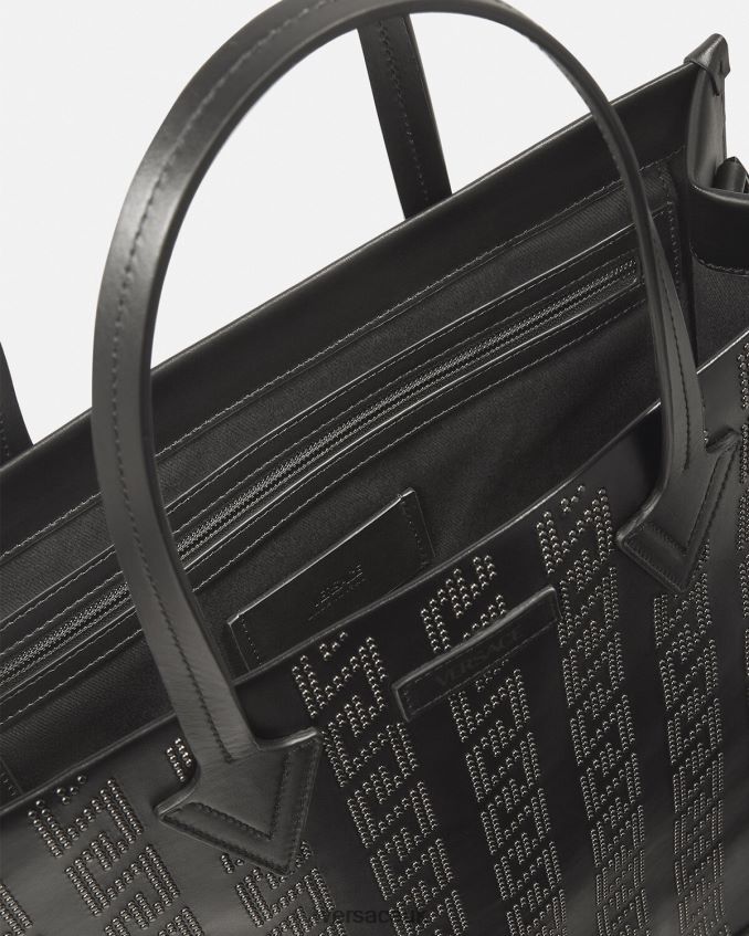 Men Versace Studded Greca Tall Tote Bag 6D2D061489 Black Bags
