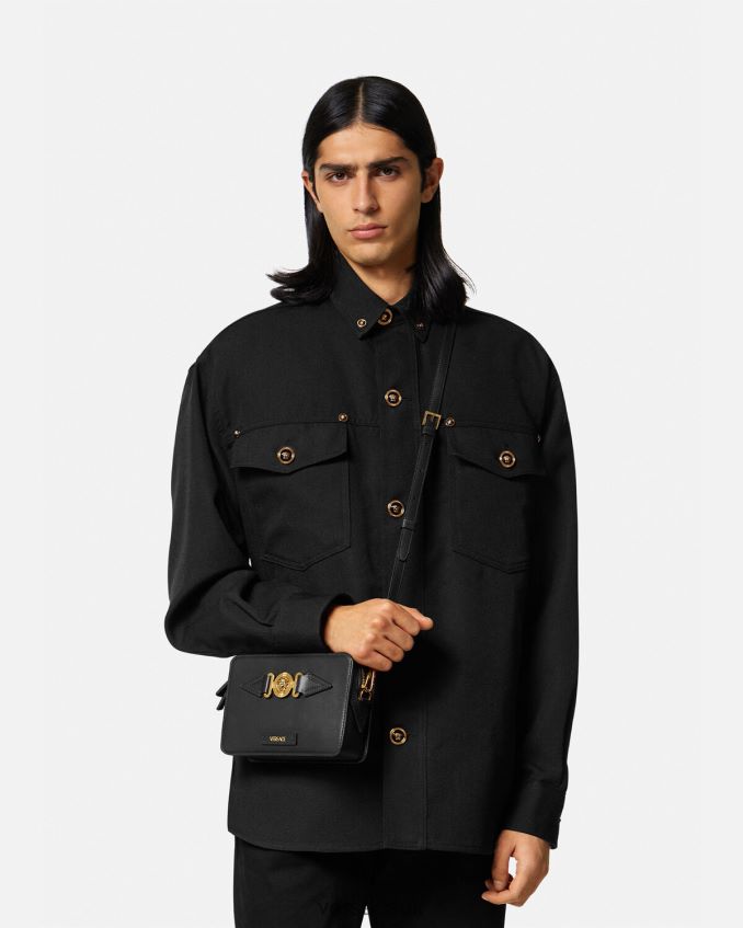 Men Versace Medusa Biggie Small Messenger Bag 6D2D061464 Black Bags