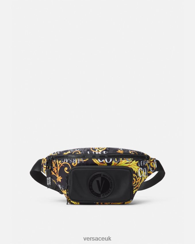 Men Versace Logo Couture Belt Bag 6D2D062495 Black & Gold Bags