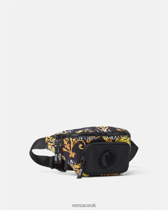 Men Versace Logo Couture Belt Bag 6D2D062495 Black & Gold Bags