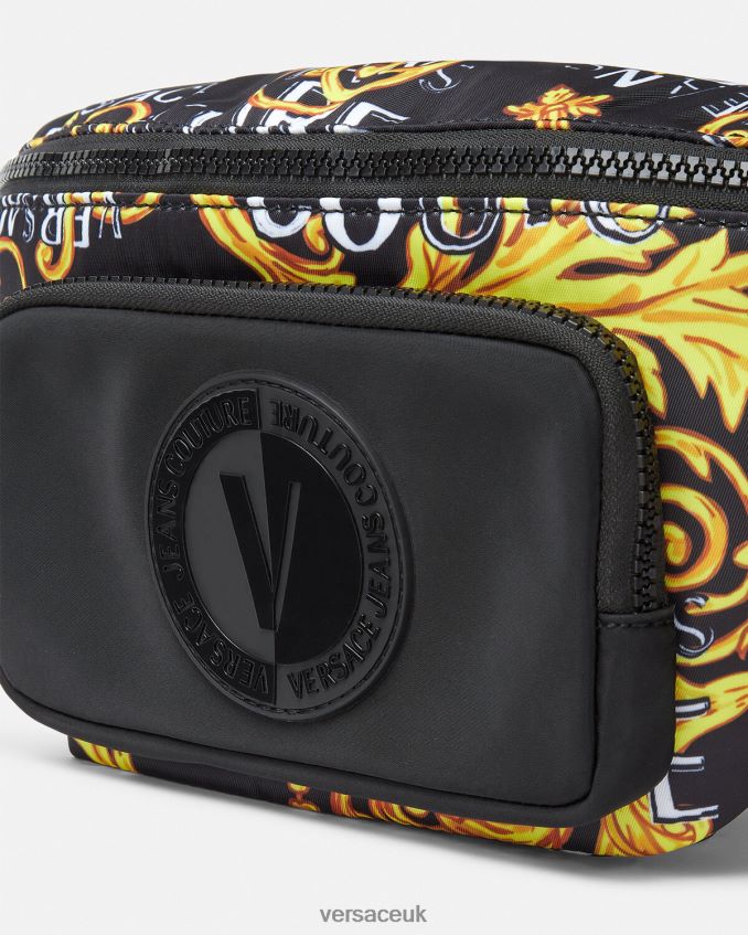Men Versace Logo Couture Belt Bag 6D2D062495 Black & Gold Bags