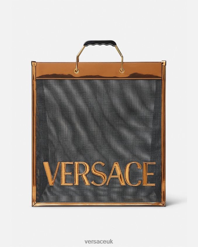 Men Versace Shopper Tall Tote Bag 6D2D061509 Black & Caramel Bags