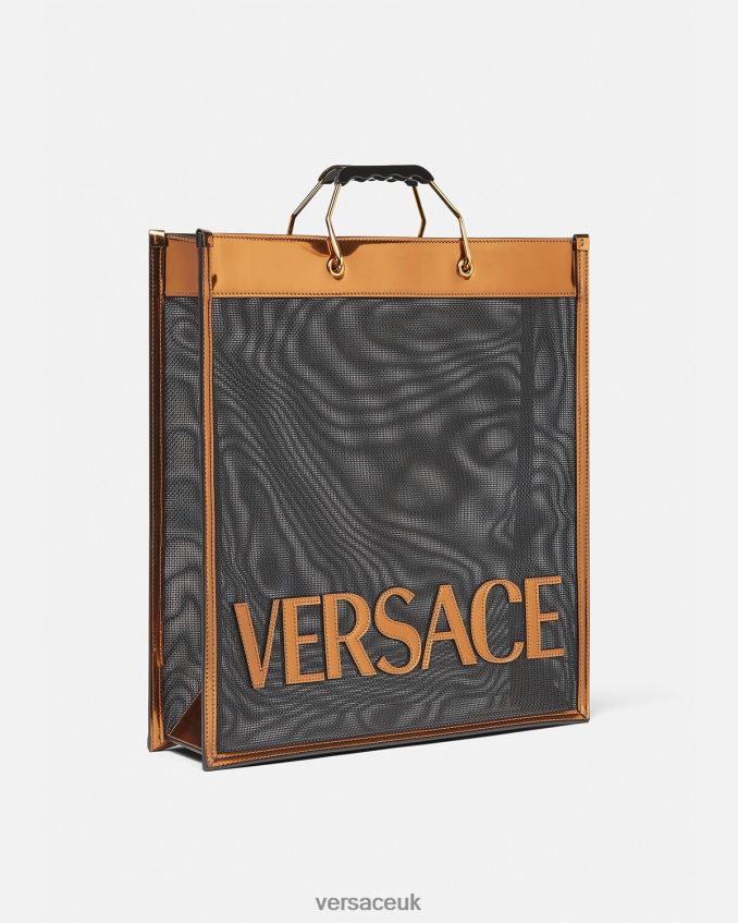 Men Versace Shopper Tall Tote Bag 6D2D061509 Black & Caramel Bags