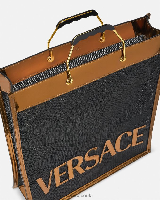 Men Versace Shopper Tall Tote Bag 6D2D061509 Black & Caramel Bags