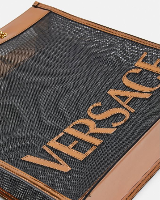 Men Versace Shopper Tall Tote Bag 6D2D061509 Black & Caramel Bags