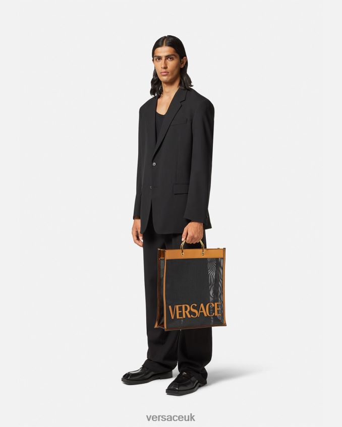 Men Versace Shopper Tall Tote Bag 6D2D061509 Black & Caramel Bags