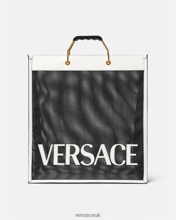 Men Versace Shopper Tote Bag 6D2D061508 Black & White Bags