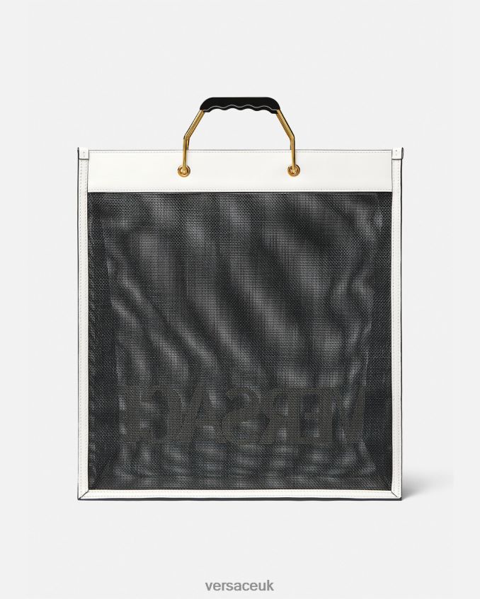 Men Versace Shopper Tote Bag 6D2D061508 Black & White Bags