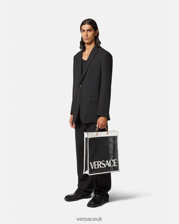 Men Versace Shopper Tote Bag 6D2D061508 Black & White Bags