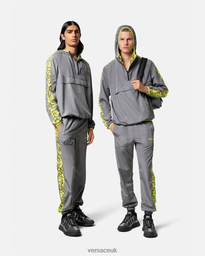 Men Versace Barocco Silhouette Gym Track Jacket 6D2D061461 Gray & Lime Clothing