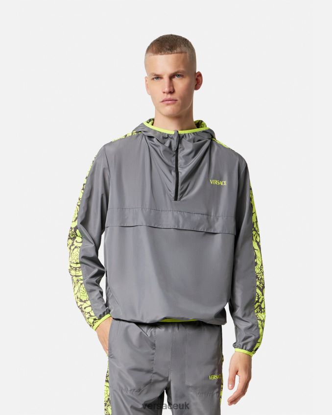 Men Versace Barocco Silhouette Gym Track Jacket 6D2D061461 Gray & Lime Clothing