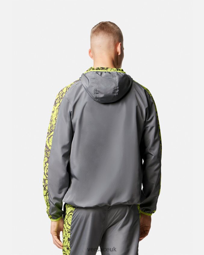 Men Versace Barocco Silhouette Gym Track Jacket 6D2D061461 Gray & Lime Clothing