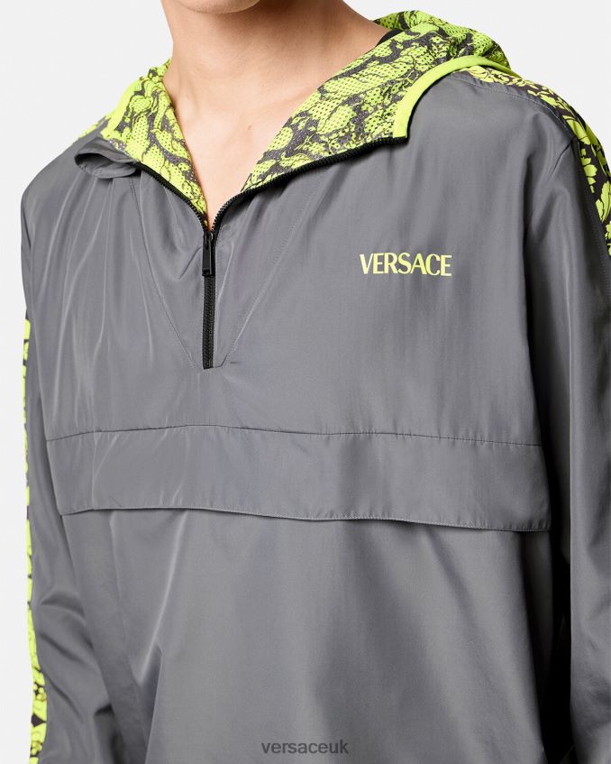 Men Versace Barocco Silhouette Gym Track Jacket 6D2D061461 Gray & Lime Clothing