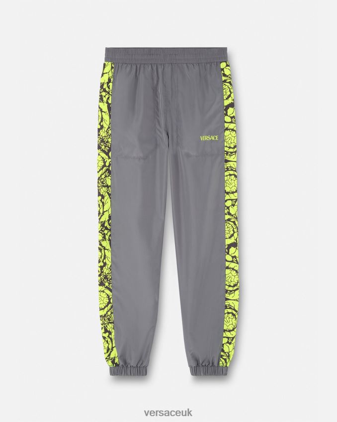 Men Versace Barocco Silhouette Gym Tracksuit Pants 6D2D061460 Gray & Lime Clothing