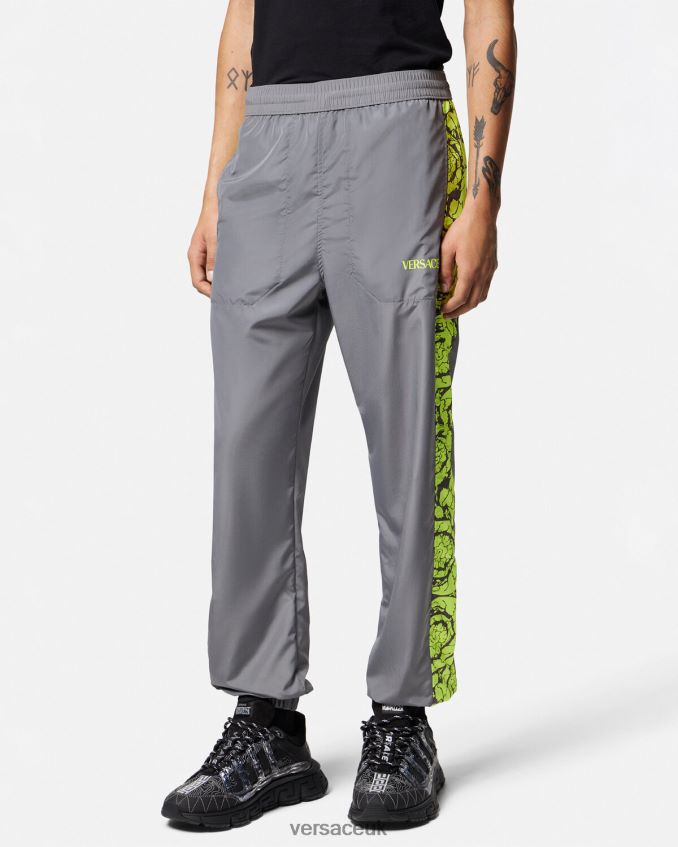 Men Versace Barocco Silhouette Gym Tracksuit Pants 6D2D061460 Gray & Lime Clothing
