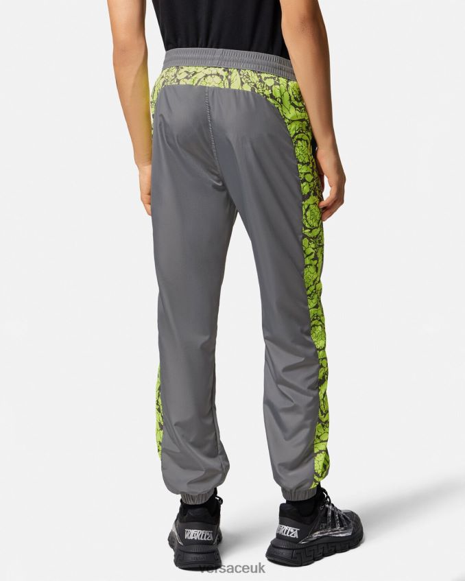 Men Versace Barocco Silhouette Gym Tracksuit Pants 6D2D061460 Gray & Lime Clothing